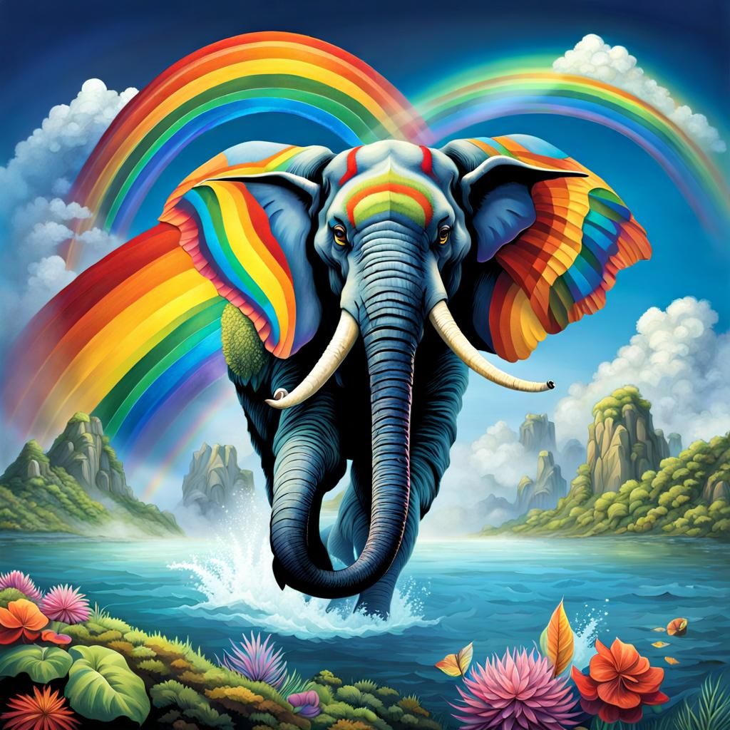 Mythical Flying Elephant in Underwater Battle