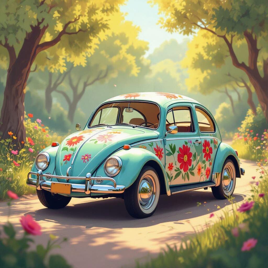 Vibrant VW Beetle with Floral Patterns