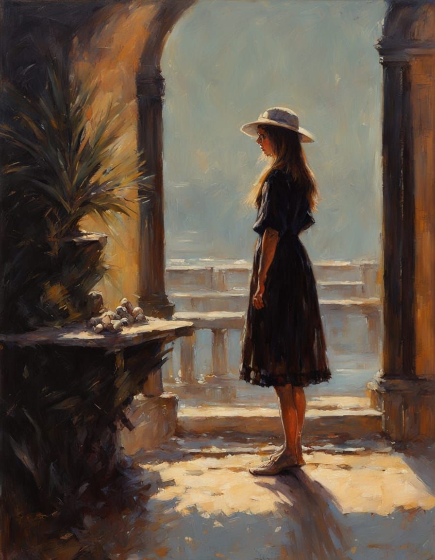 Enigmatic Woman in Moonlit Vignette