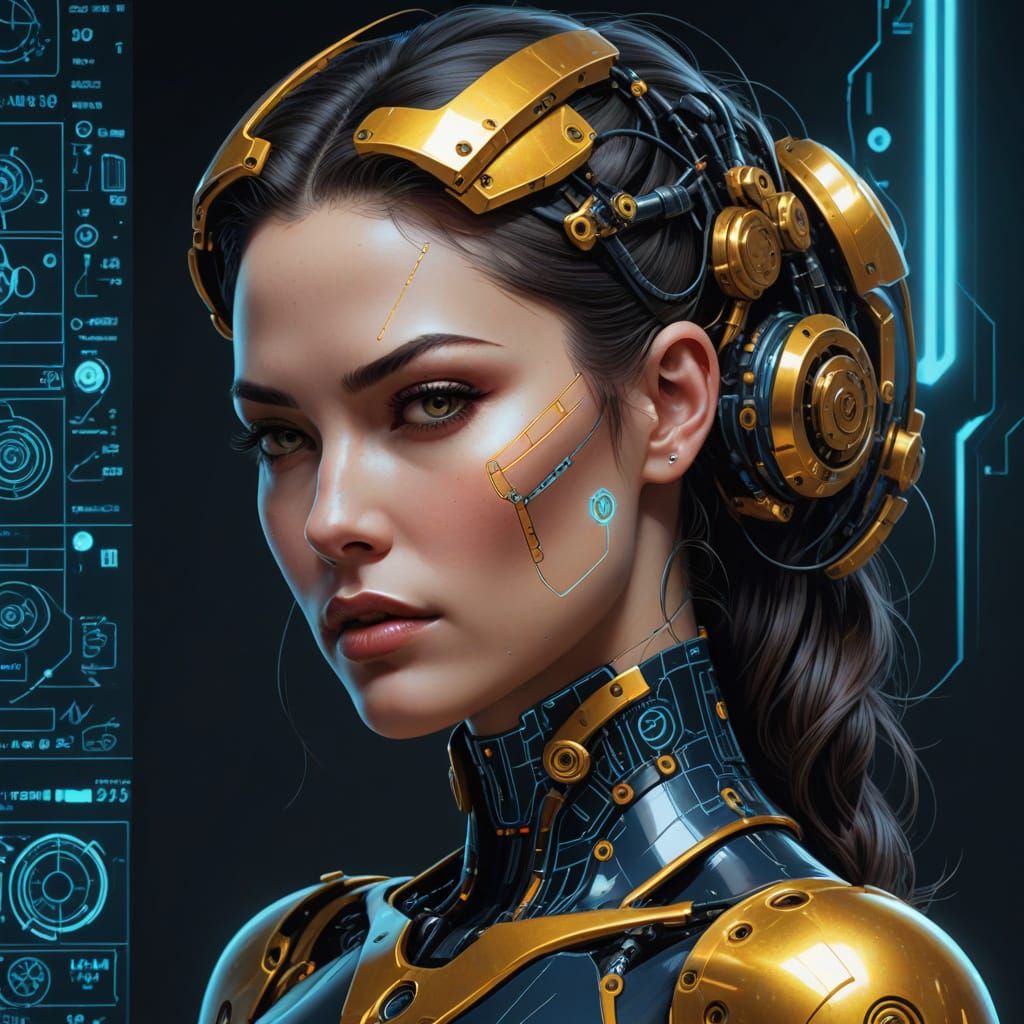 Cybernetic Woman: Sensual Realism Meets Blueprint Art