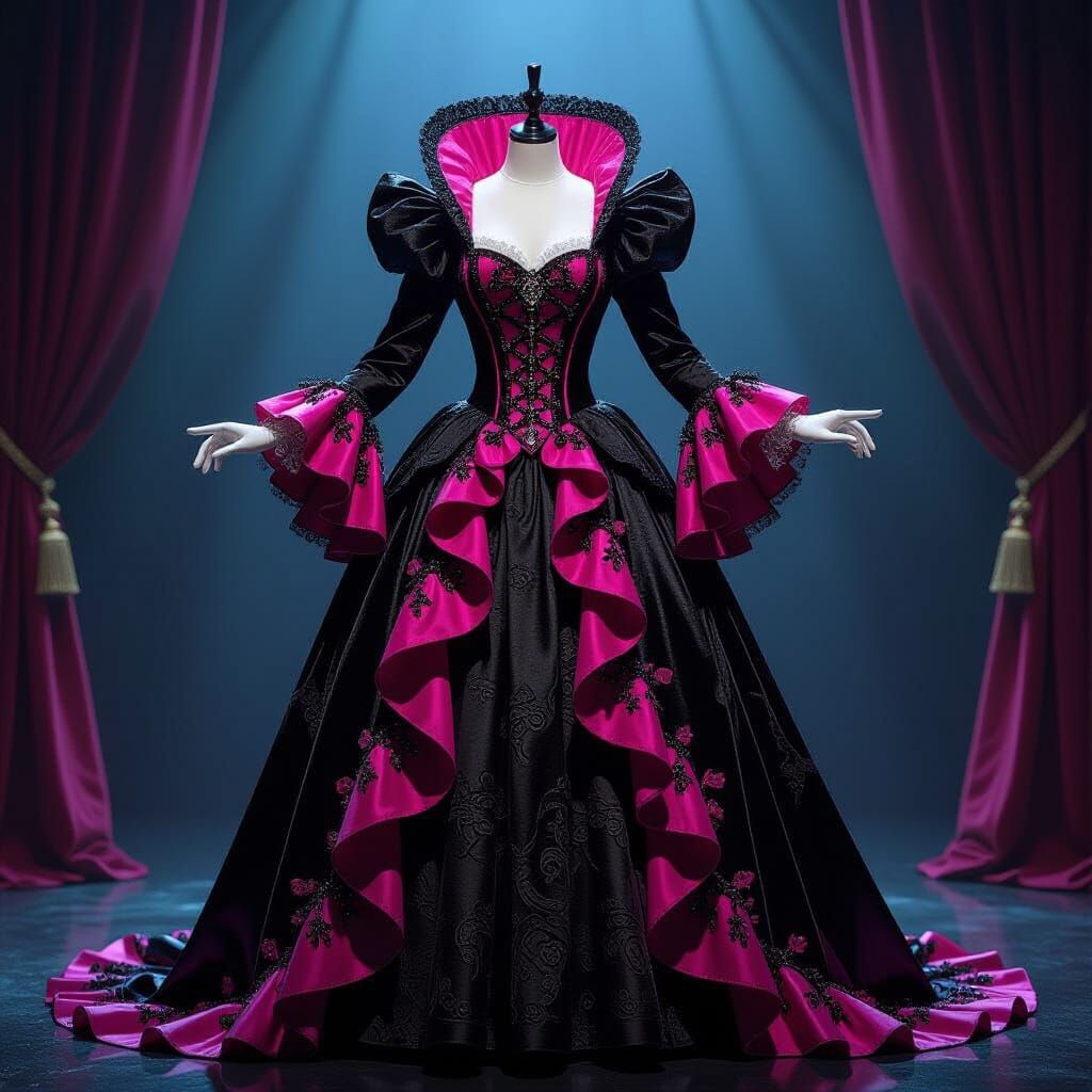 Sparkling 1500s Broadway Costume with Black & Pink Accents