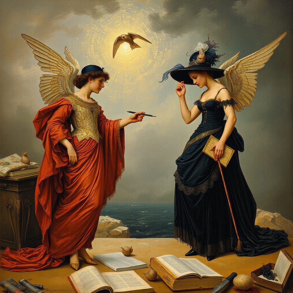 Pointillist Allegory Oil Painting by Rops and Turner