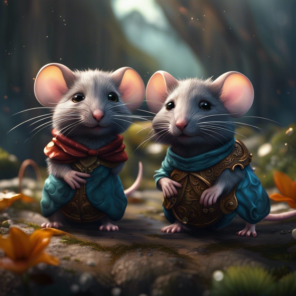 Two Cute Mice in Detailed Fantasy Painting