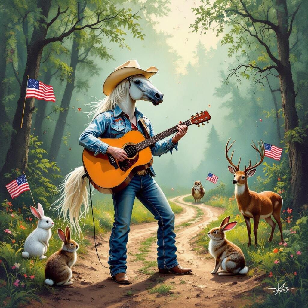 Stallion Serenade: A Polychromatic Forest Concert