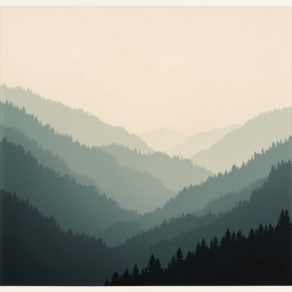 Monochromatic Mountain Haze with Red Accent