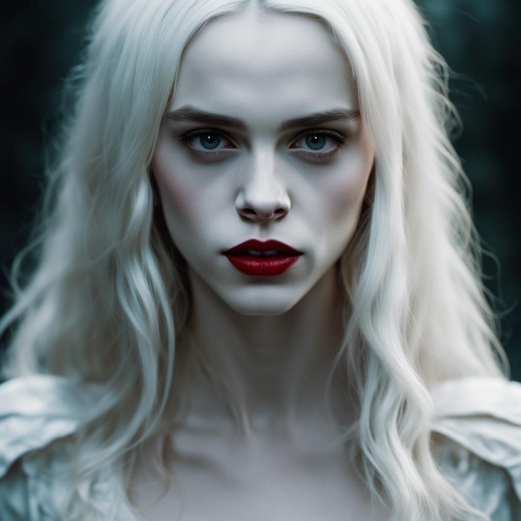 Albino Vampire with Long Hair in Cinematic Style
