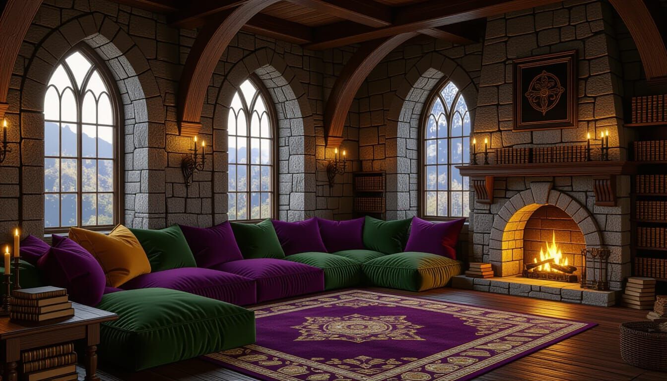 Mythic Castle Reading Nook in Dark Fantasy Style