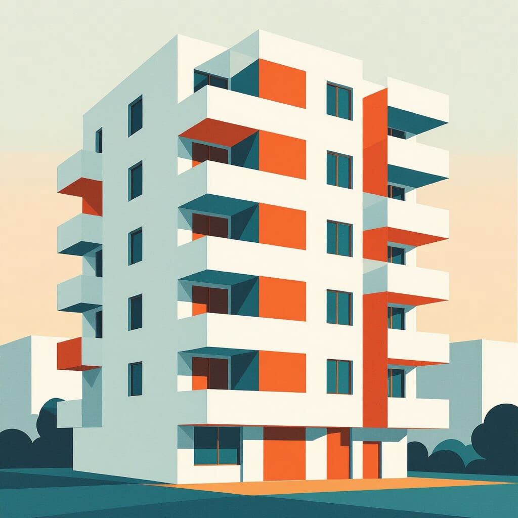 Minimalist Block of Flats in Warm Geometric Palette