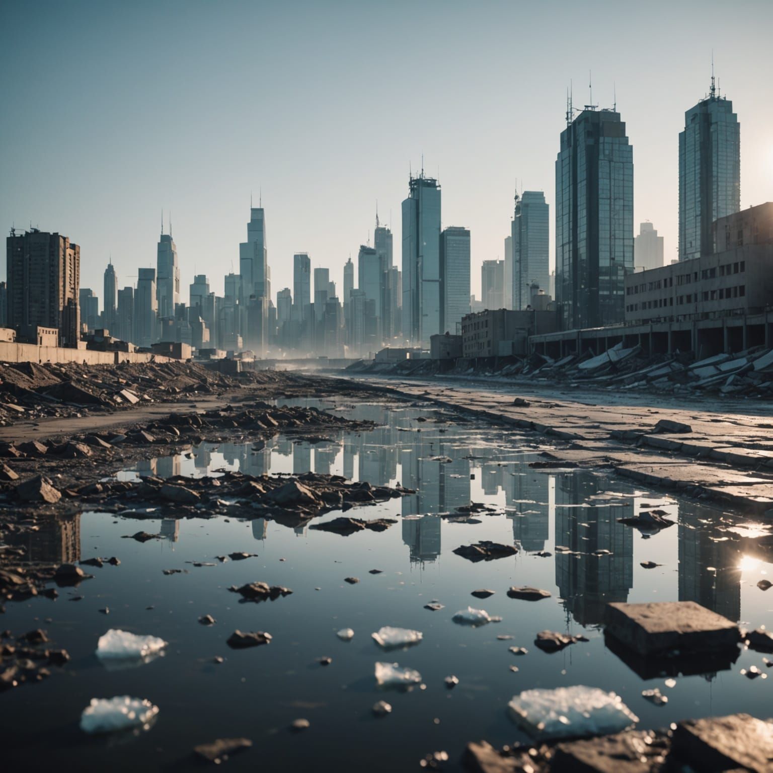 Dystopian Cityscape Underwater Ruins