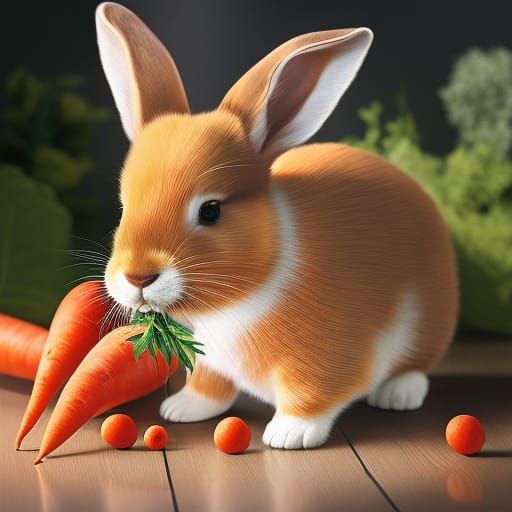Hyperrealistic Rabbit Eating Carrot Painting