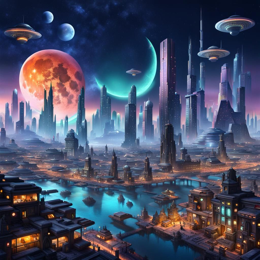 Futuristic Alien Cityscape at Night