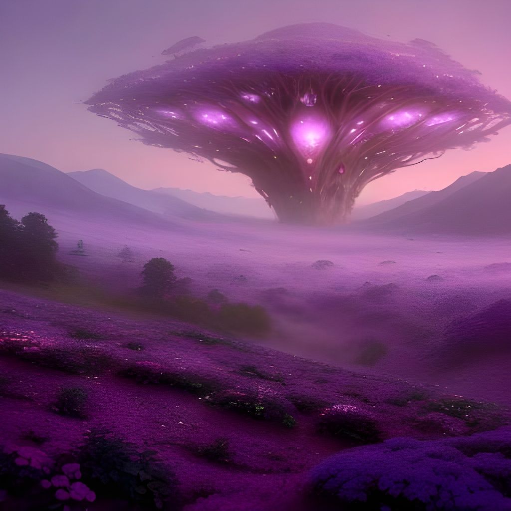 Pink Alien Flowers Under Purple Sky