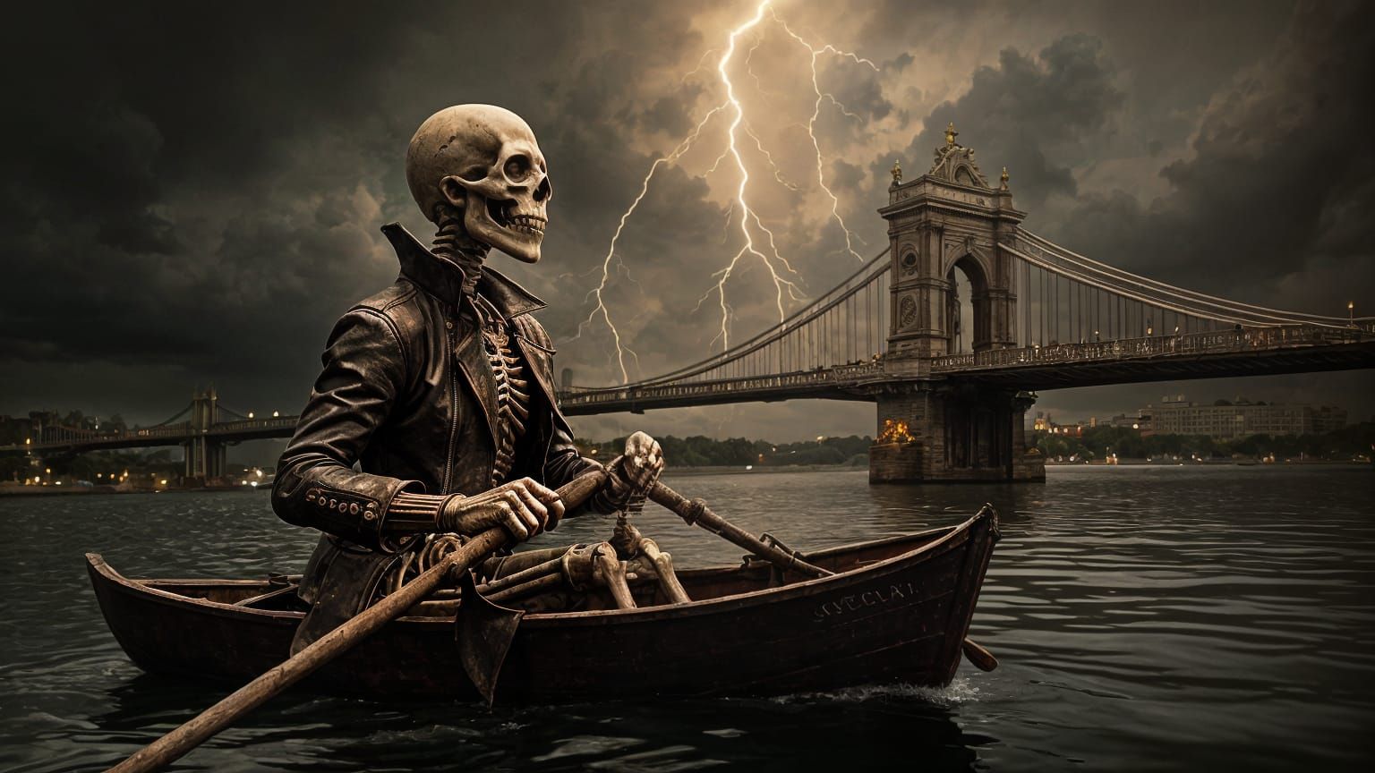 Baroque Skeleton Ferryman on the River Styx