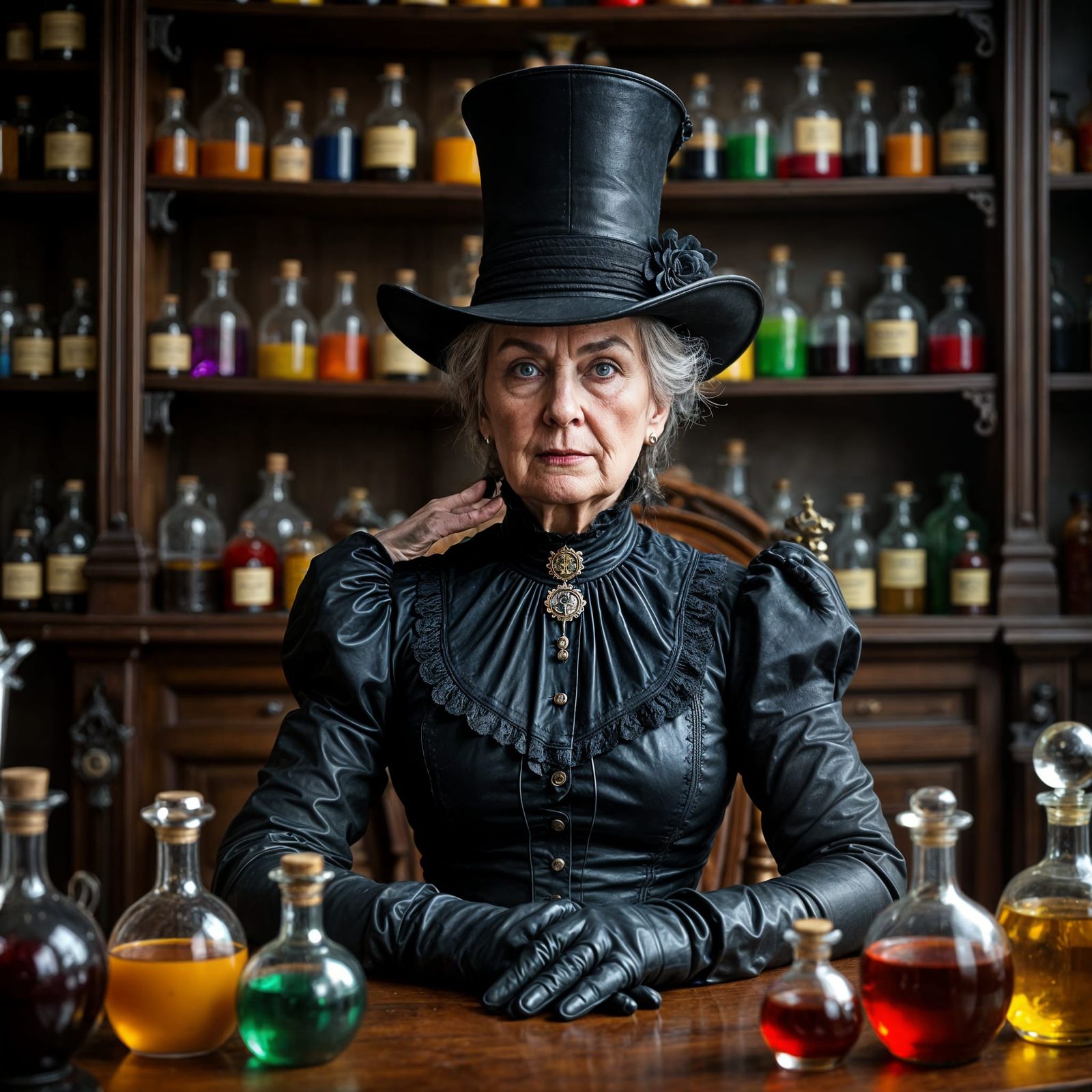 Victorian Gothic Alchemist in Leather Attire