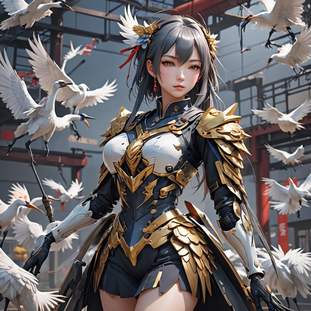 Anime Crane Waifu in Detailed 3D Art