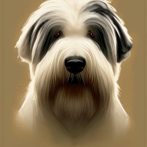 Old English Sheepdog Portrait in Hyperdetailed Style