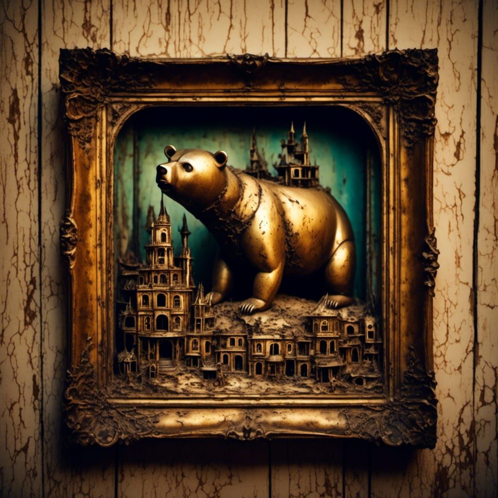 Surrealist Photo in Old Frame, Dreamlike Scene