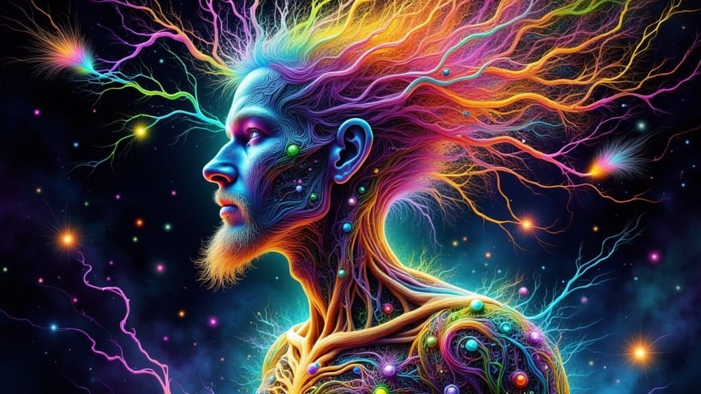 Fractal Faced Man in X-Ray Fairy Punk Style