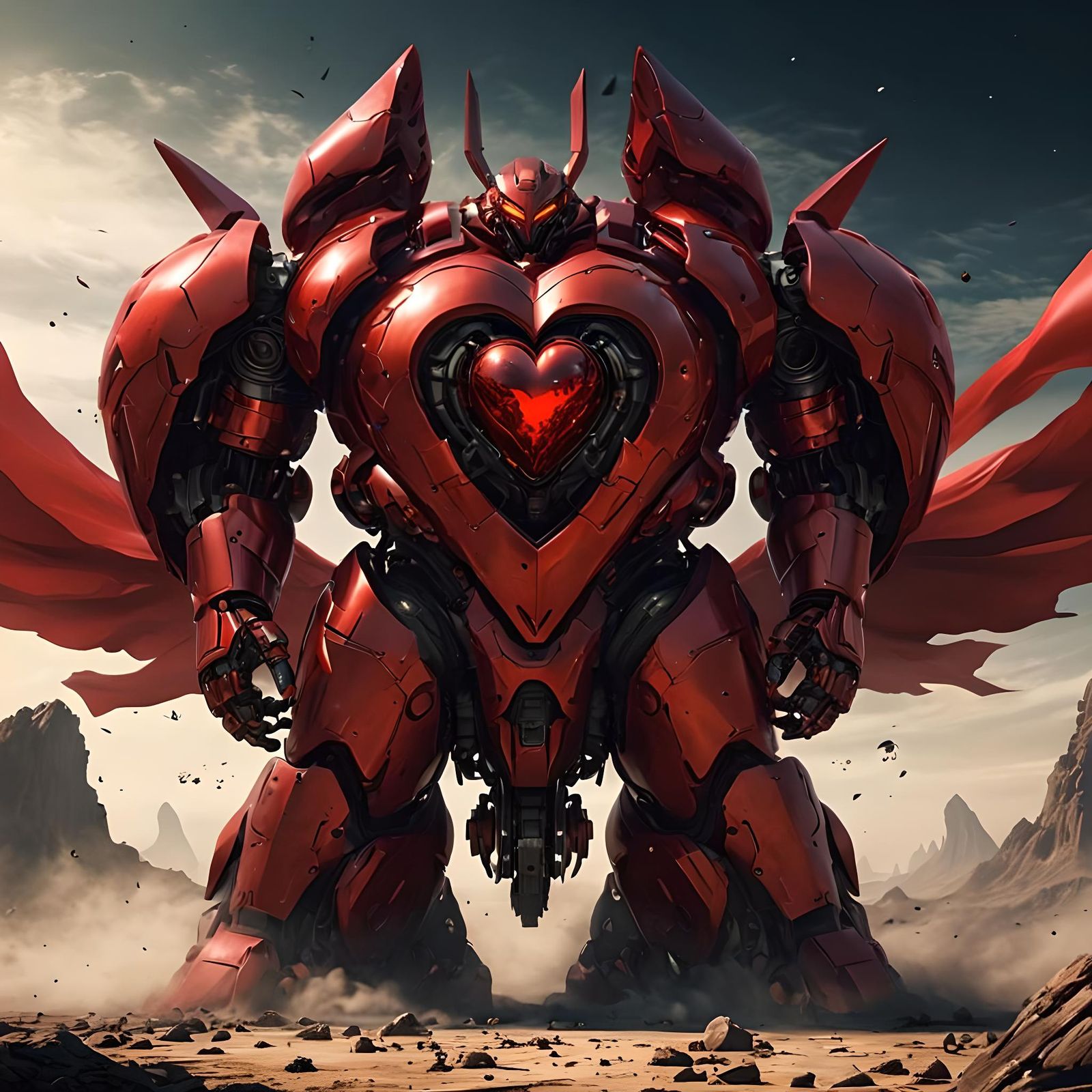 Red Chrome Mecha Heart in Graffiti Art Style