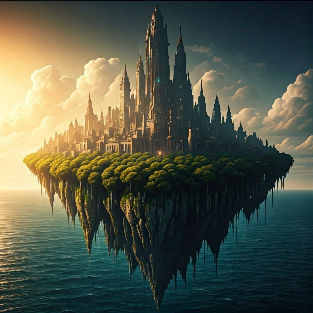 Floating Cityscape on Majestic Oceanic Isle