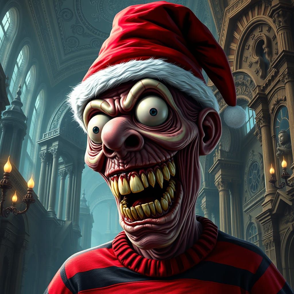 Surrealist Nightmare King in Crimson Santa Hat