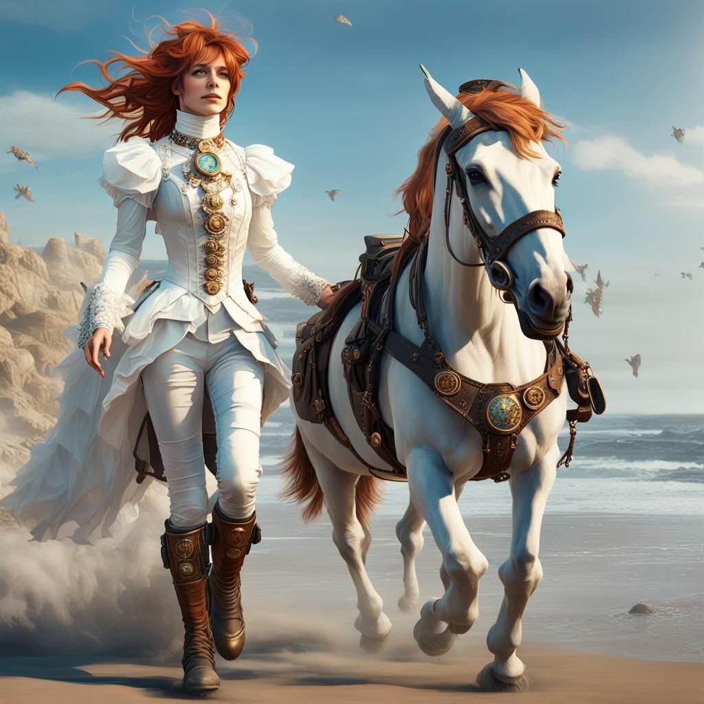 Steampunk Fairy on California Beach in Splash Art Style