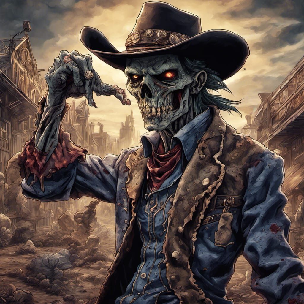 Hyperrealistic Zombie Cowboy in Yu-Gi-Oh! Style