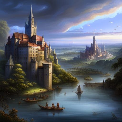 Epic Distant View of a Fantasy Medieval City