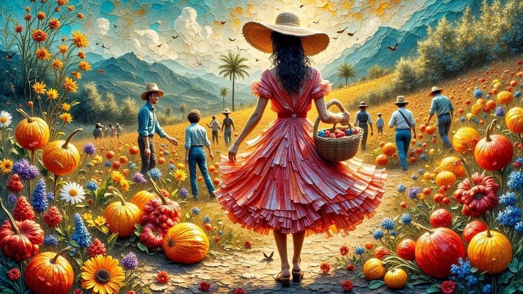 Vibrant Terrestrial Market Scene in Socialist Realist Style