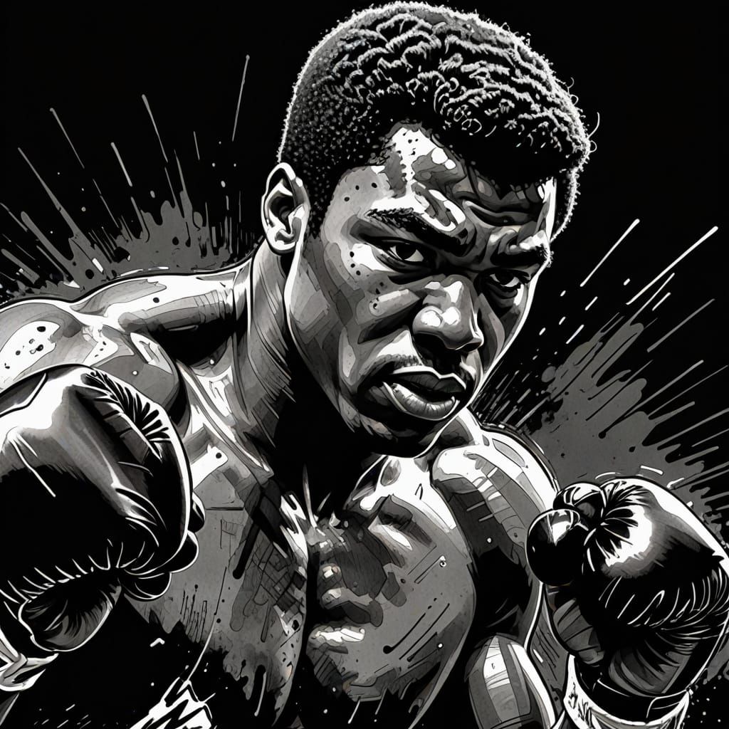 Cassius Clay Boxing Portrait in Comic Book Style