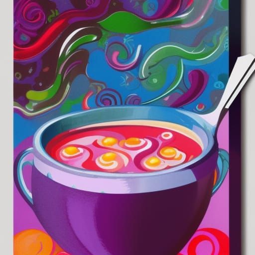 Vibrant Candyland Soup in Gouache Style
