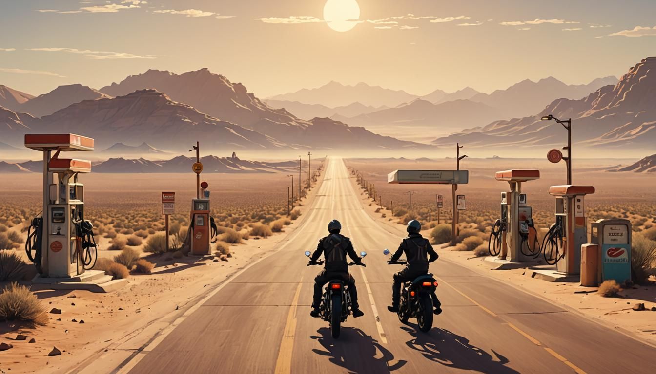 Desert Bikers Encounter in 3D Anime Art