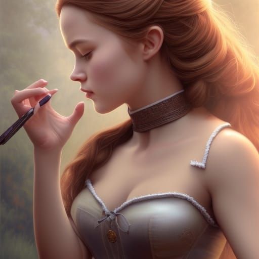 Hyperrealistic Belle in Bistro, Detailed Art