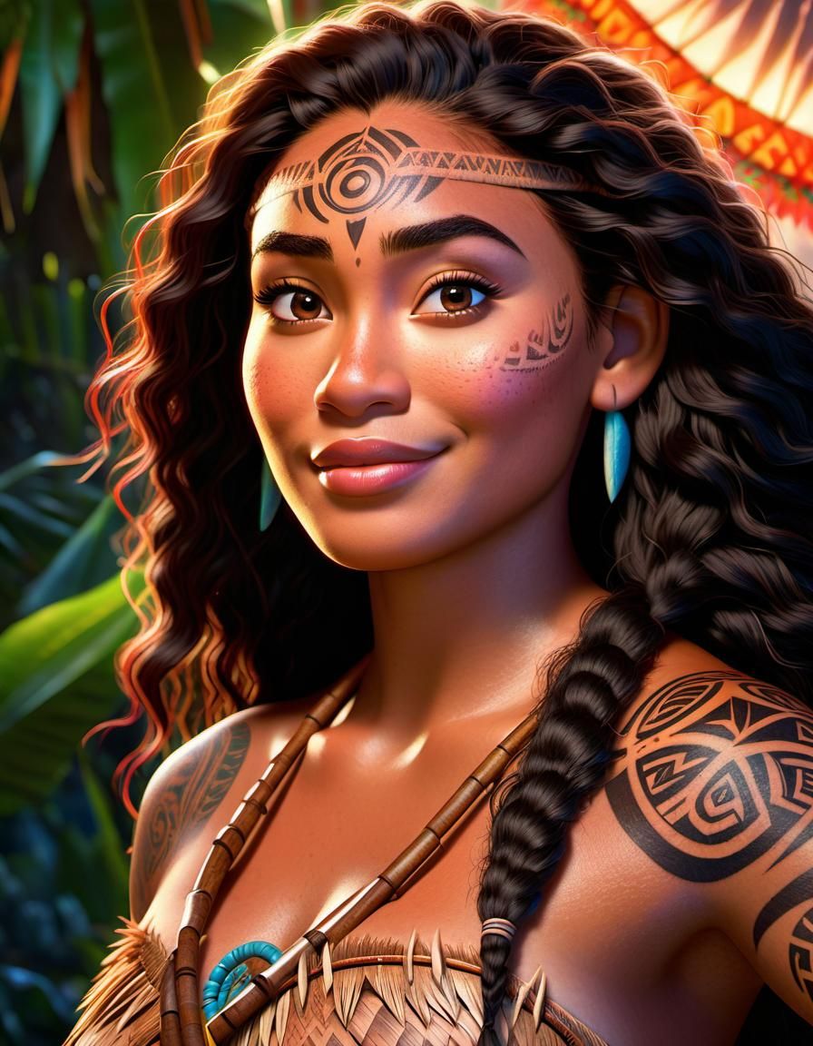 Moana Covered in Ta-Moko Tattoos, Disney Style