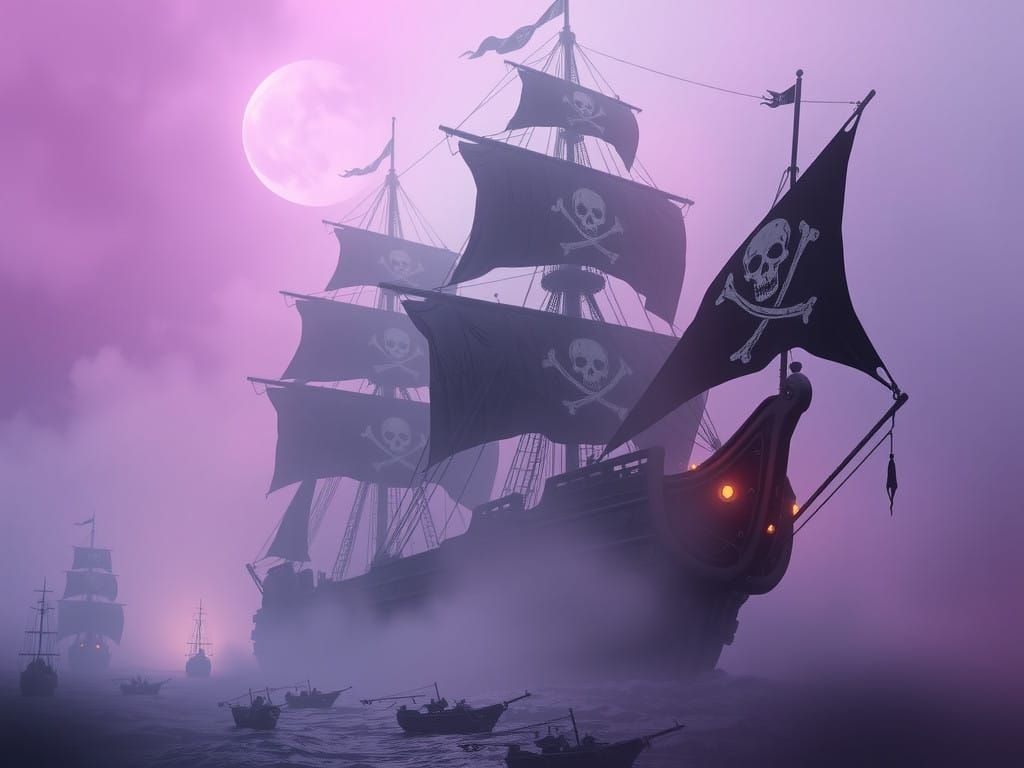 Pirate Galleon Sails Through Haunting Fog