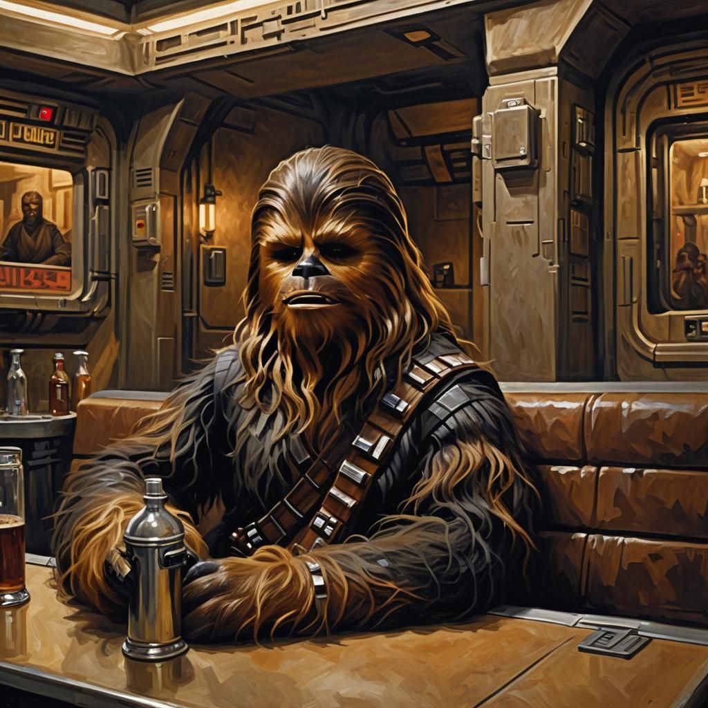 Chewbacca Relaxing in Mos Eisley: Oil Painting Style