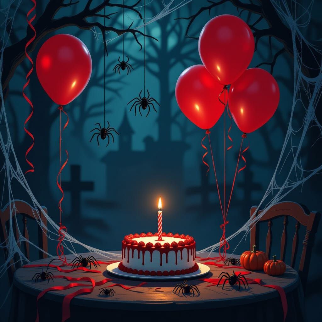 Eerie Birthday Party Decorations in Dark Fantasy Style