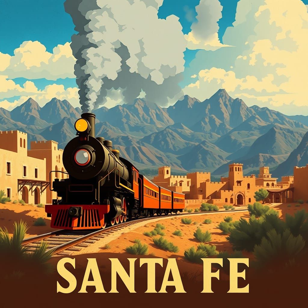 Vintage Travel Poster of Santa Fe in Art Deco Style