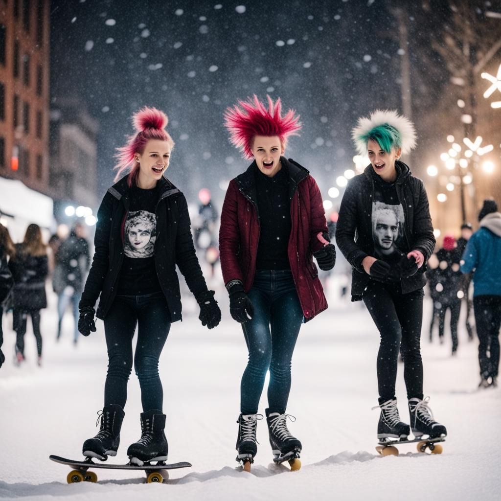 Punk Skaters in a Snowy Winter Wonderland