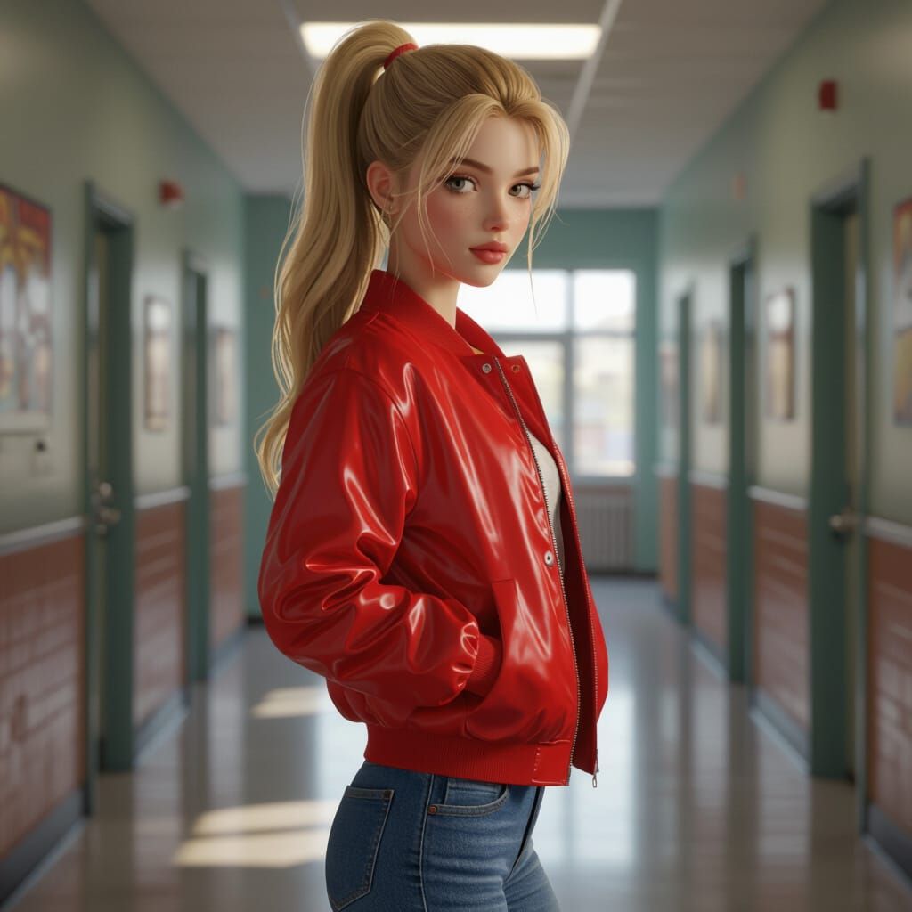 Blonde Girl in School Hallway, Fantasy Realism Portrait