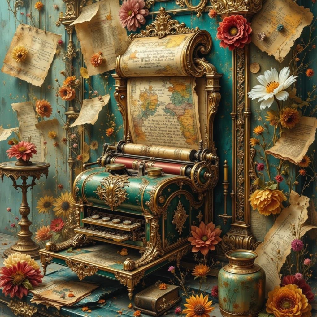 Anthropomorphic Typewriter in Surreal Collage