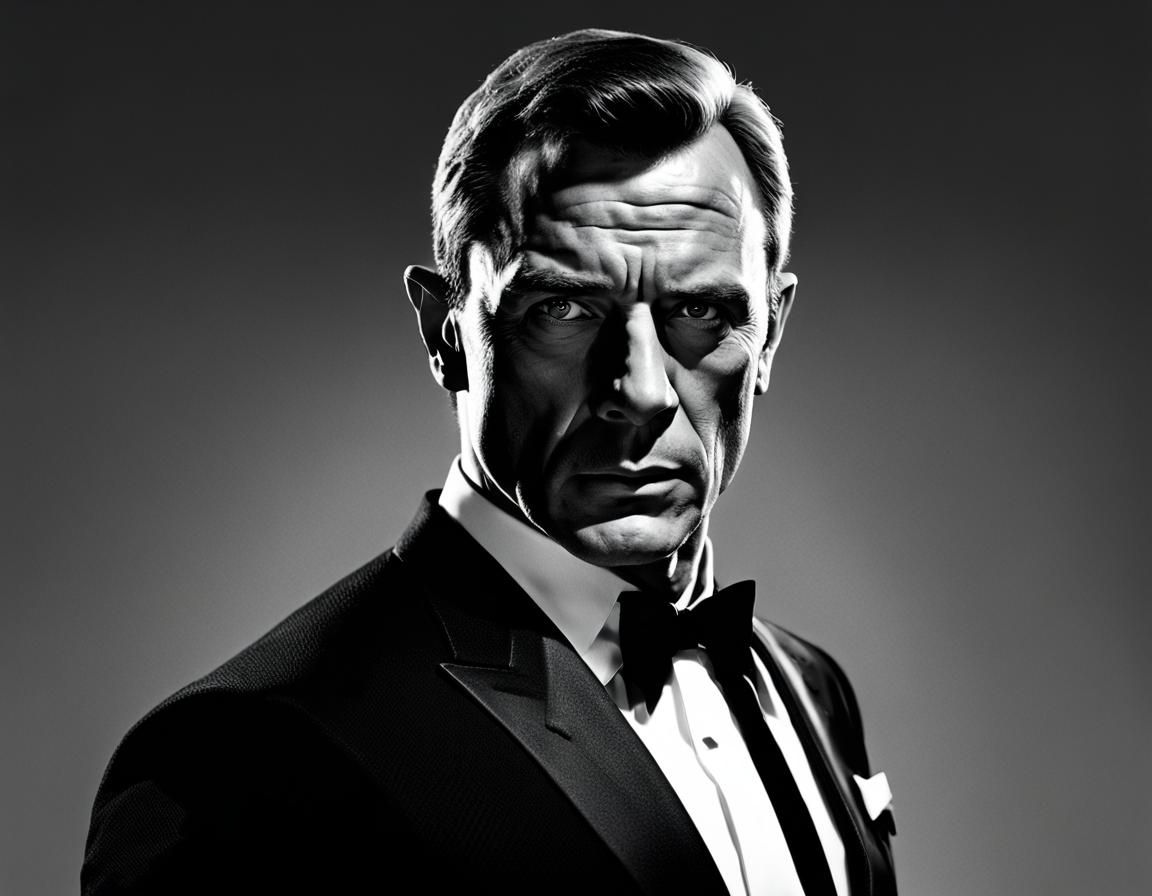 James Bond 007 Black and White Portrait Photo