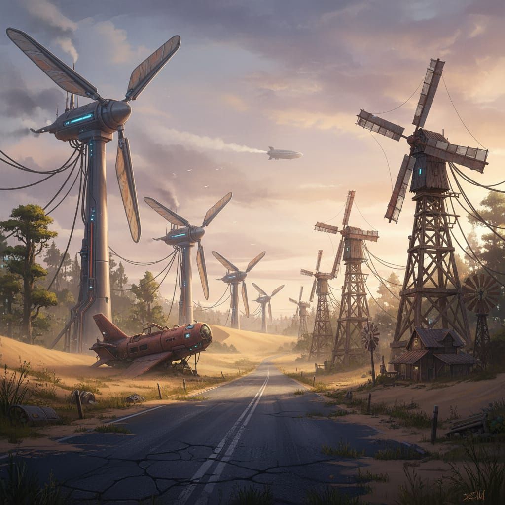 Wind Turbines & Dunes: A Futuristic Landscape