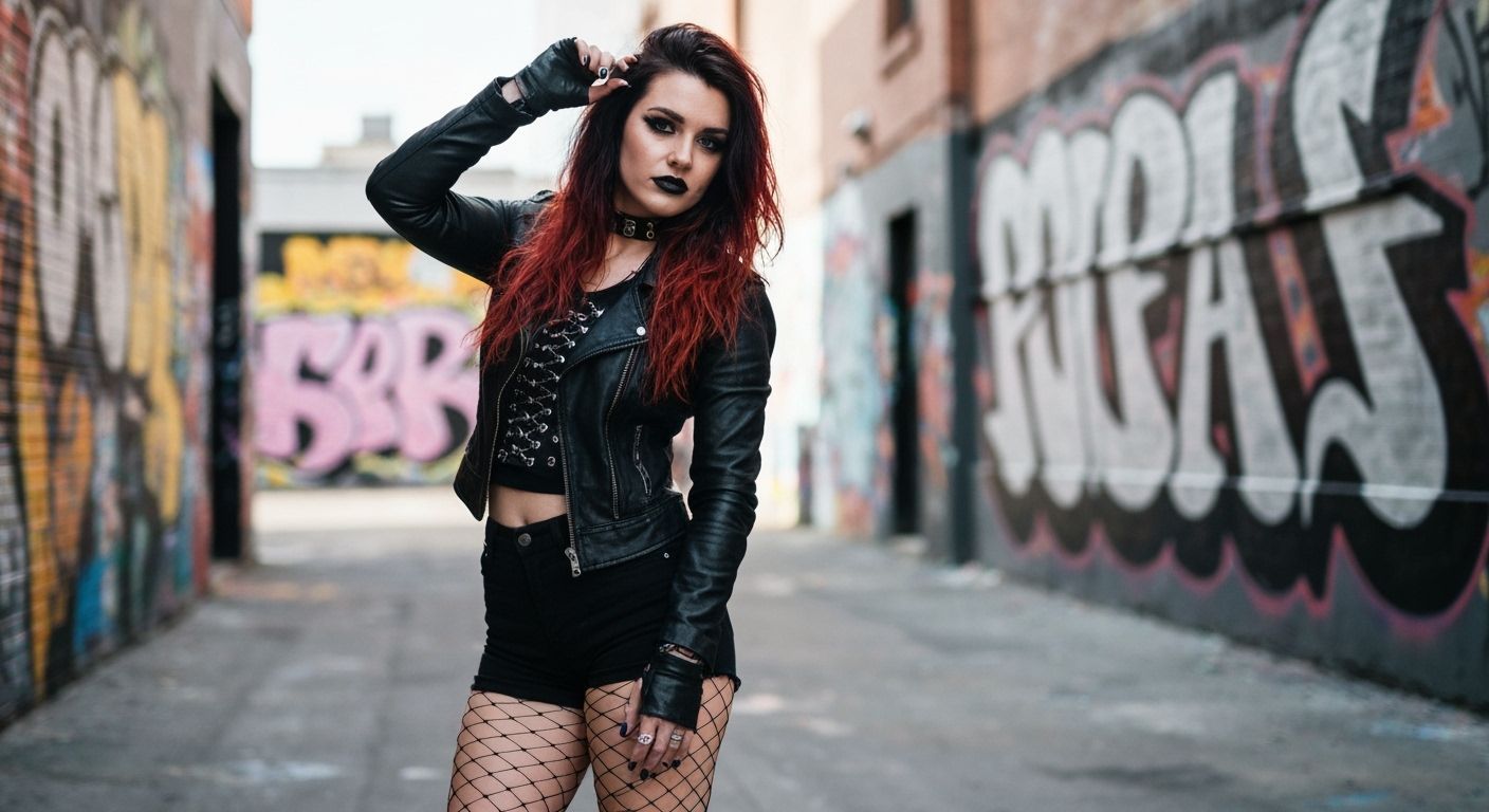 Punk Girl in Grungy Alleyway with Graffiti Art