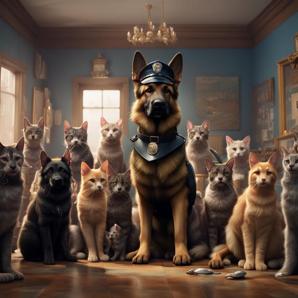 Cats Ignore Police Dog Trainer: Matte Painting