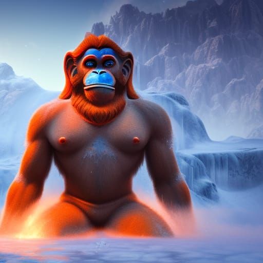 Hanuman Frozen: Detailed Matte Painting in Ice
