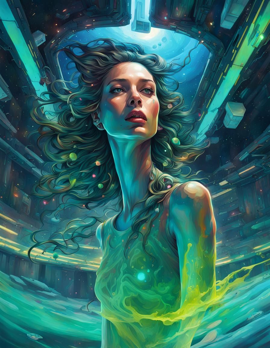 Holographic Woman in Futuristic Graffiti Art Style