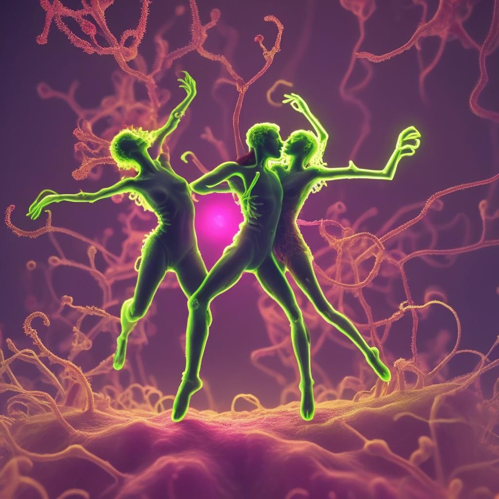 Fluorescent Couple Dancing Atop Microorganisms
