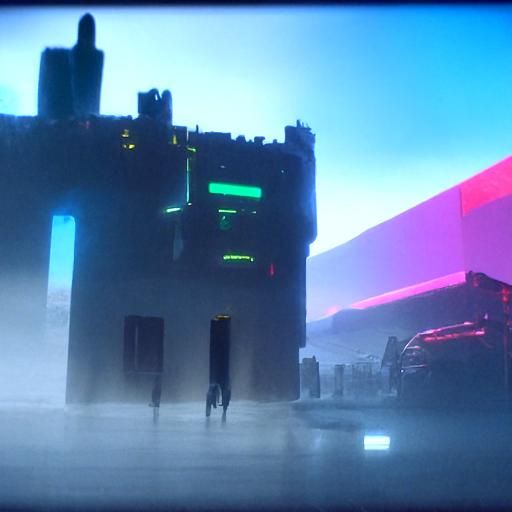 Cyberpunk Castle in Neon-Lit Dystopian Cityscape