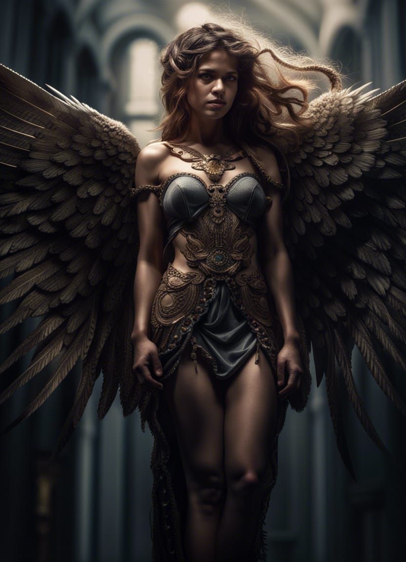 Hyperrealistic Angel with Broken Halo and Wings
